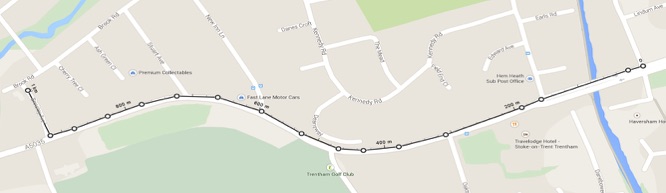 Drs Surgery, Brinsley Avenue 1000m + 900m = 1900m.